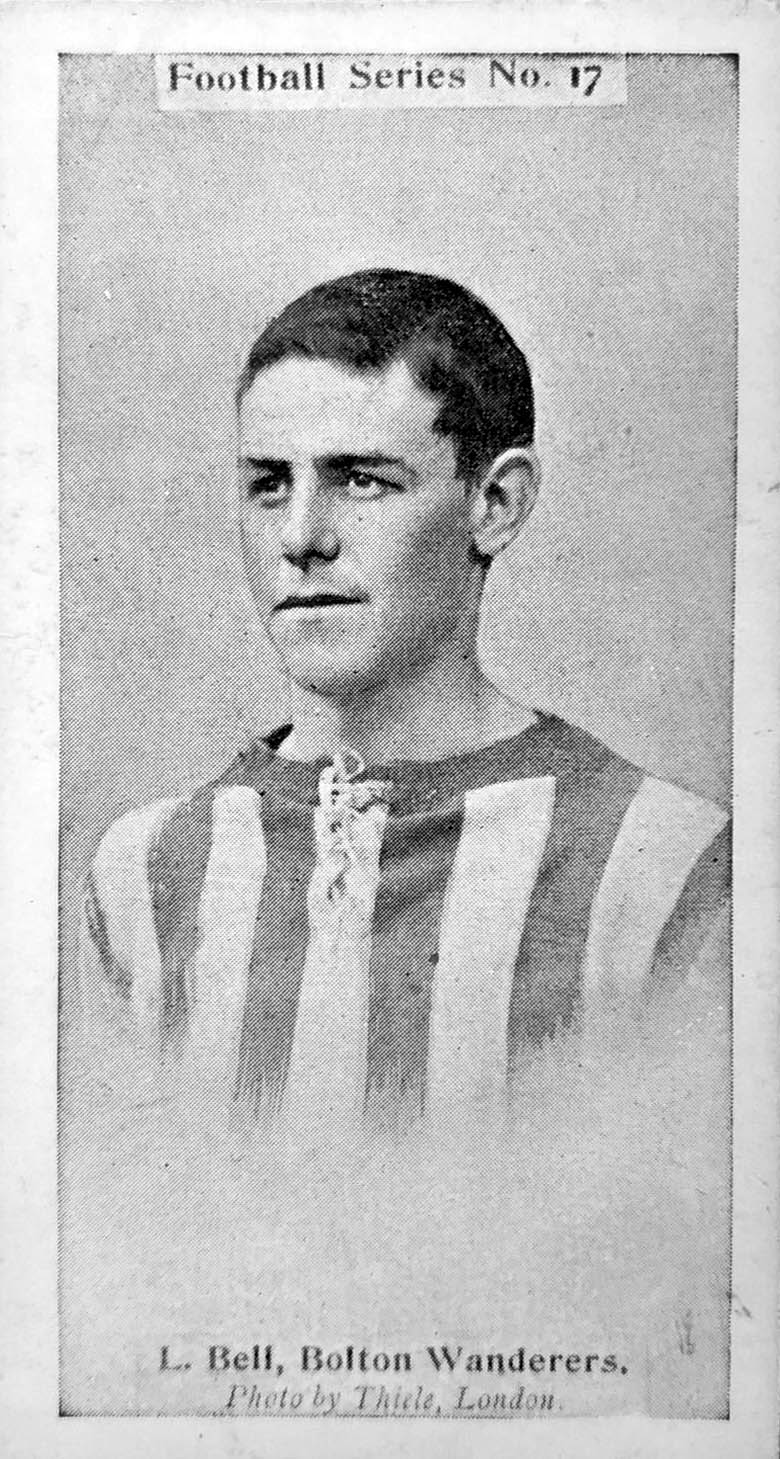 L. Bell’s 1902 Wills front: Football Series No. 17, striped shirt and Bolton Wanderers caption.