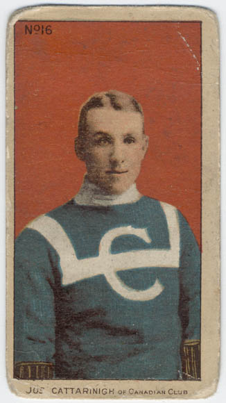 Joseph Cattarinich’s 1910–11 C56 #16 front: Canadiens sweater and printed surname Cattarinigh.